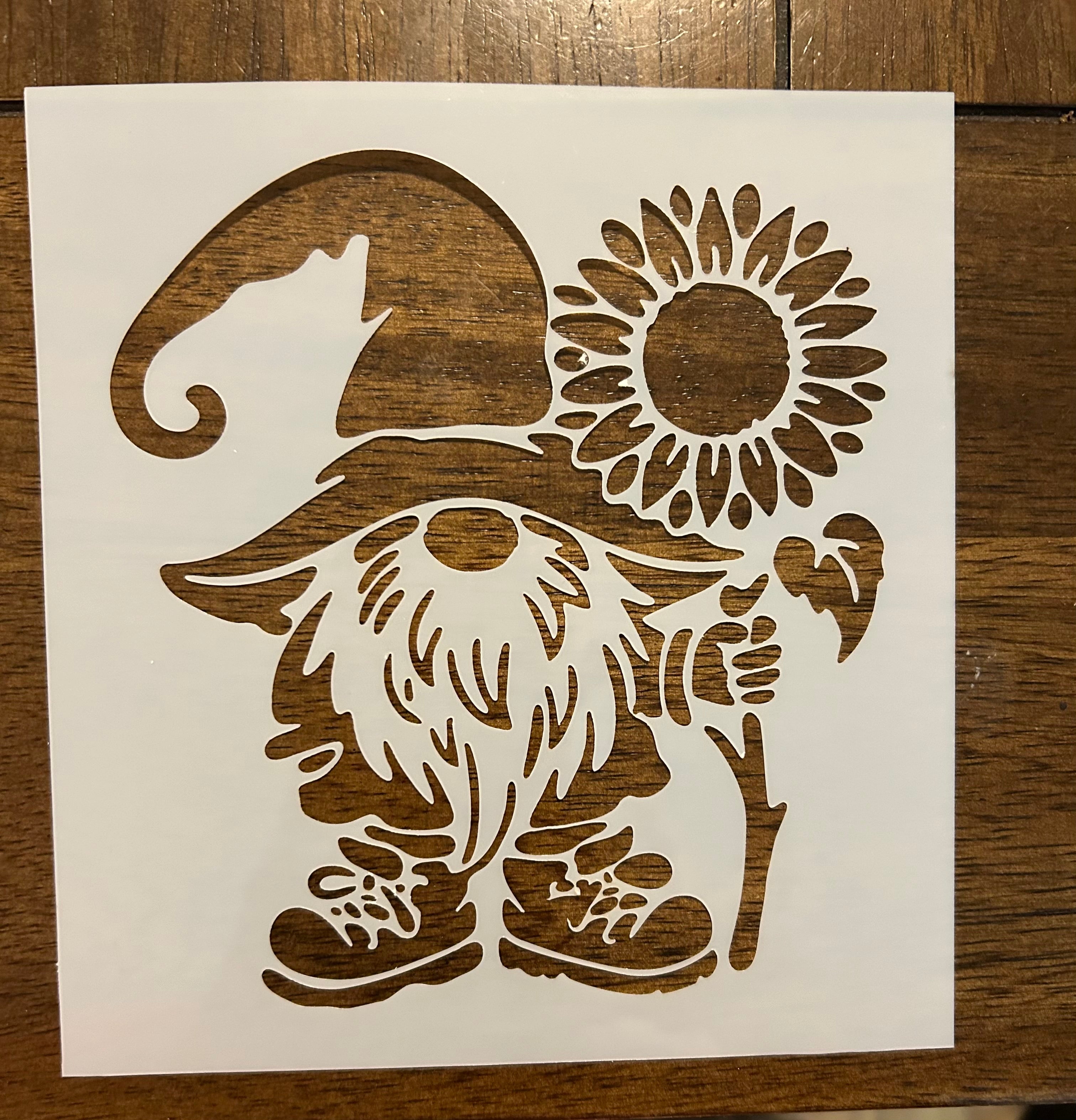 Gnome holding sunflower stencil