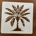 Palm tree design on a white square background